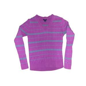 Tommy Hilfiger sweater Women size larger pink gray strip ribbed fitton cotton